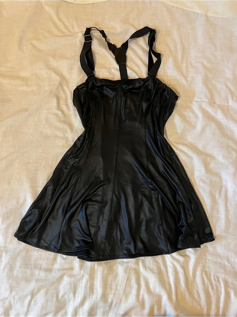 Forever 21 Black Faux Leather Mini Dress with Adjustable Straps